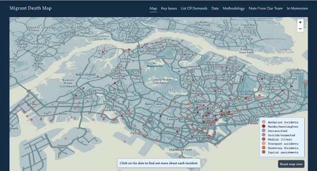 Screenshot of the Migrant Death Map website